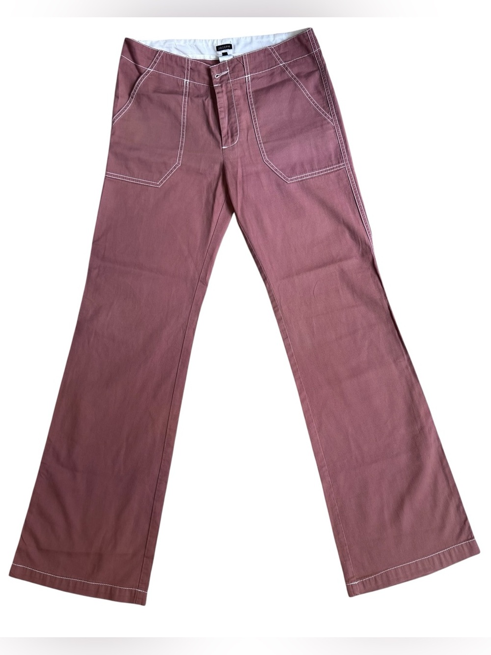 JOSEPH Dusty Rose Wide Leg Contrast Stitch Utility Pants Size Small
